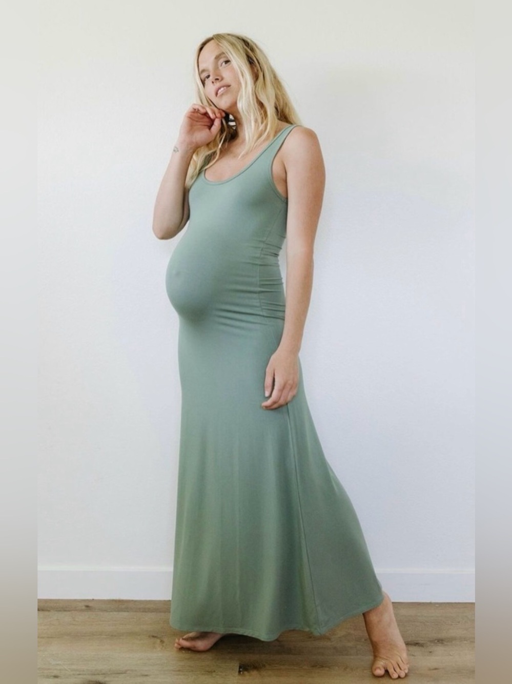 Storq Double Scoop Maxi Dress Sage Green Size Small